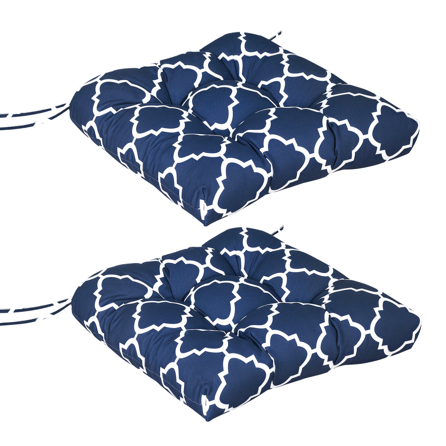 Set of 2 Chair Cushions Seat Pads w/ Ties Blue for Garden Chairs Blue