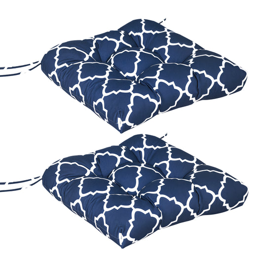 Set of 2 Chair Cushions Seat Pads w/ Ties Blue for Garden Chairs Blue