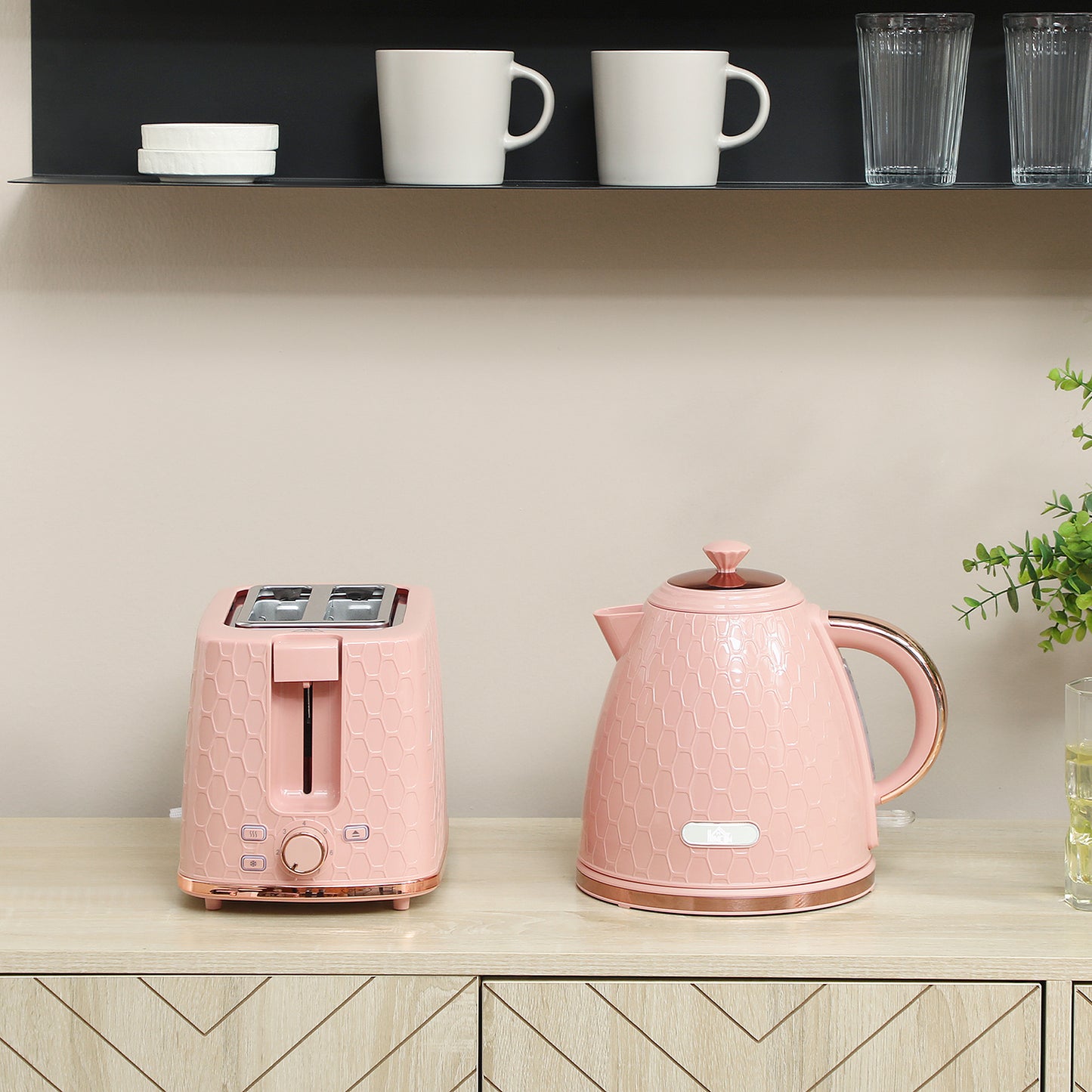 Kettle and Toaster Set 1.7L Kettle & 2 Slice Toaster Set, Light Pink