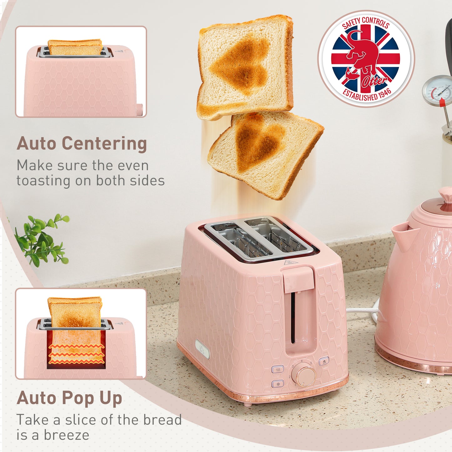 Kettle and Toaster Set 1.7L Kettle & 2 Slice Toaster Set, Light Pink