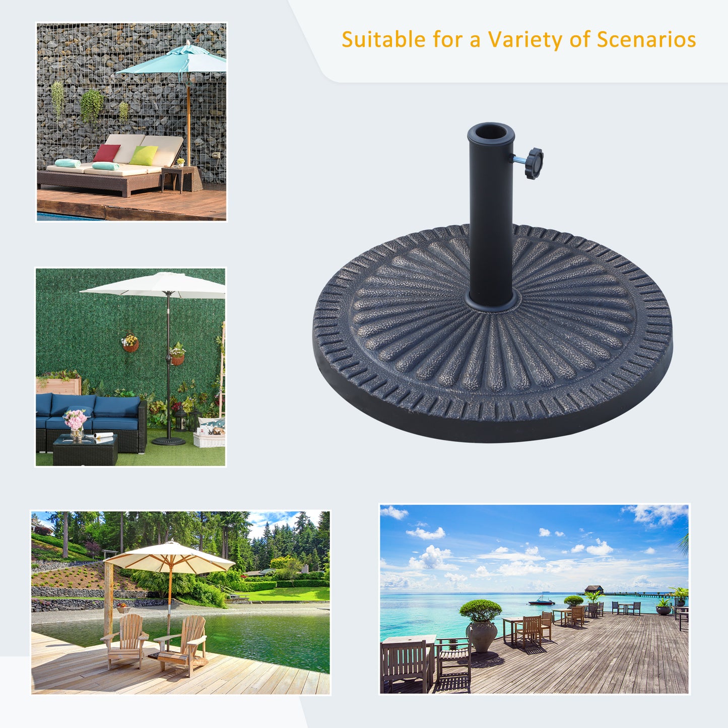 14kg Garden Parasol Base, Round Resin Sun Umbrella Base, Bronze