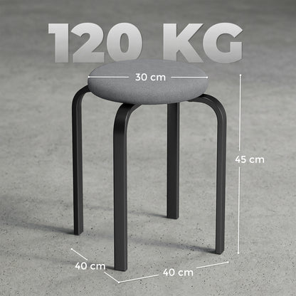 Stackable Stools Set of 4, Modern Cushioned Stacking Chairs, Round Backless Stools for Kitchen, Dining Room, Living Room, Dark Grey