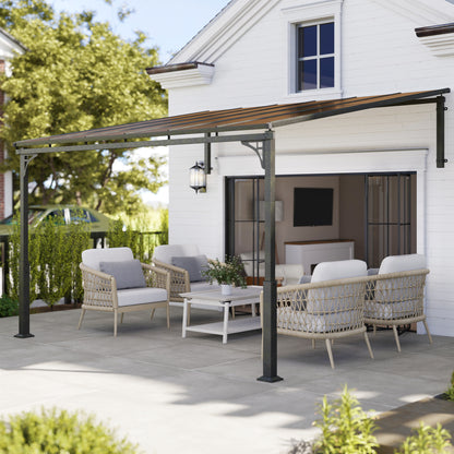 3.4 x 3 m Metal Lean-to Hardtop Gazebo, Wall-Mounted Pergola