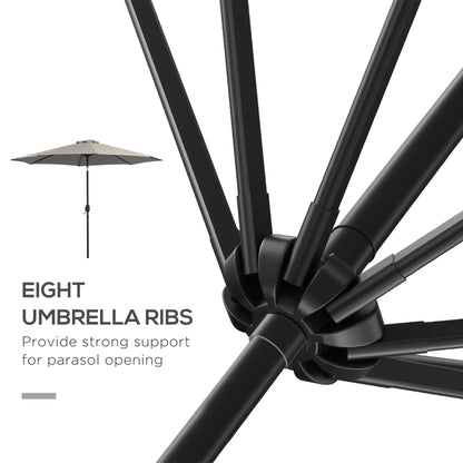 3(m) Tilting Parasol Garden Umbrellas, Outdoor Sun Shade with 8 Ribs, Tilt and Crank Handle for Balcony, Bench, Garden, Grey