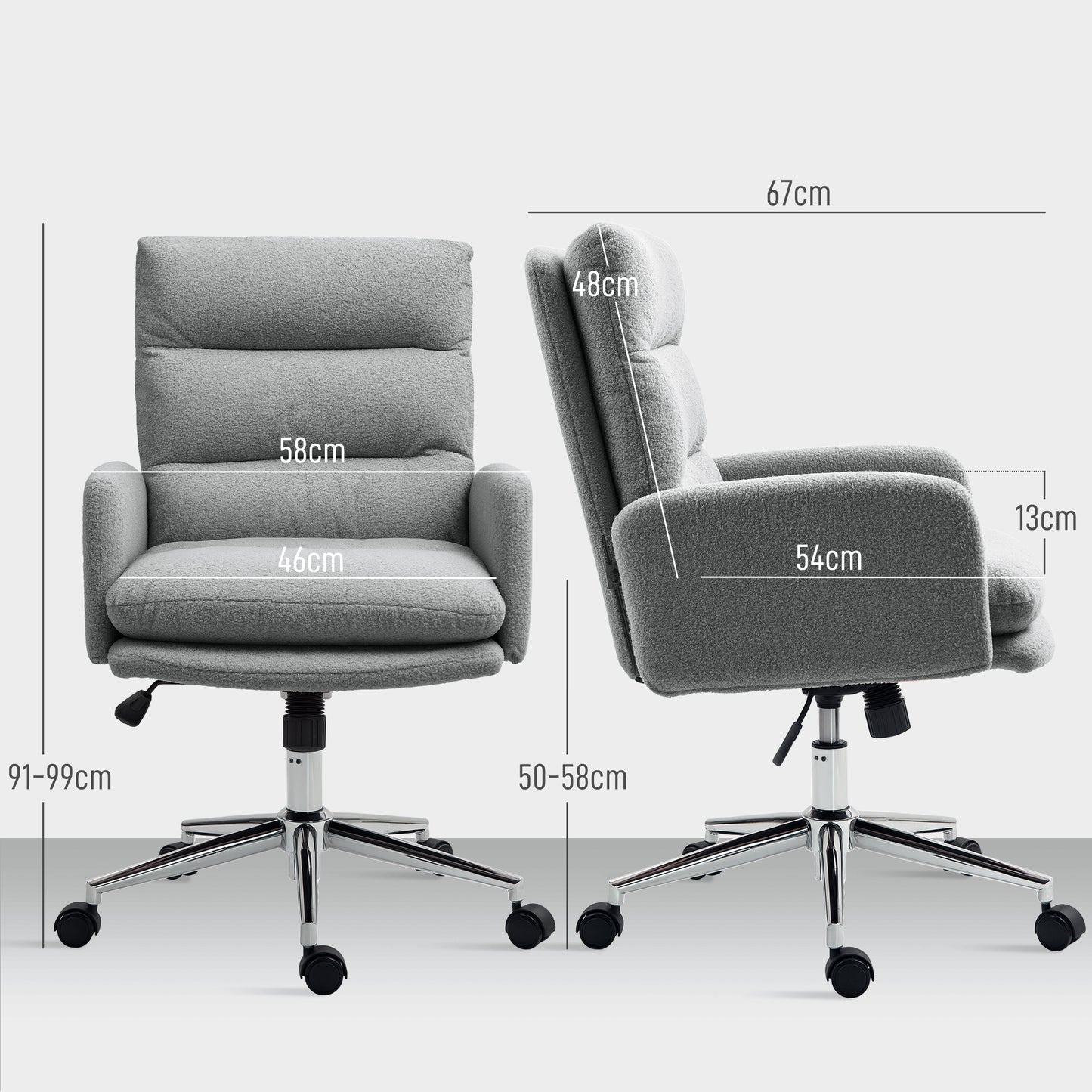 Upholstered Desk Chair with Height Adjustable, Grey