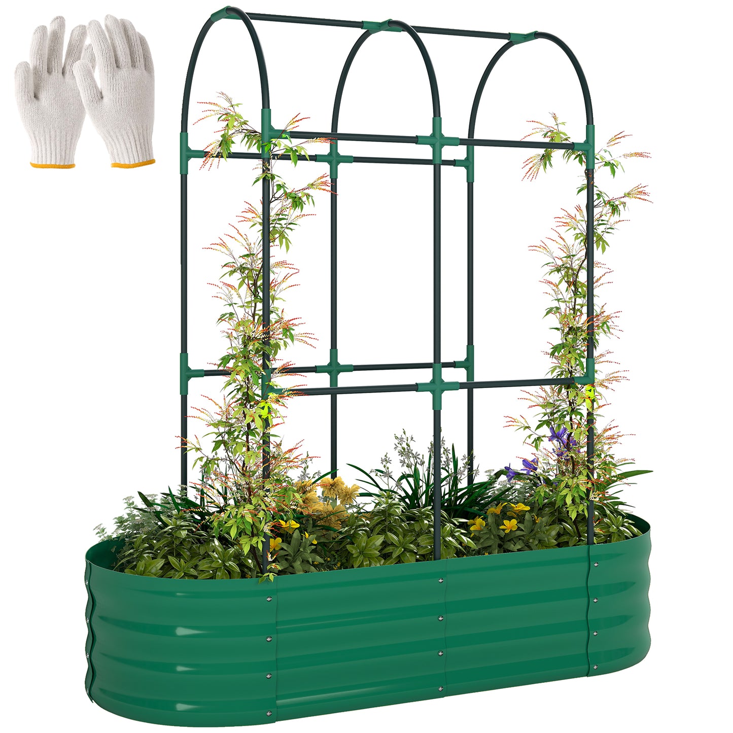 4 x 2 x 4.6ft Galvanised Raised Garden Bed with Trellis, Green
