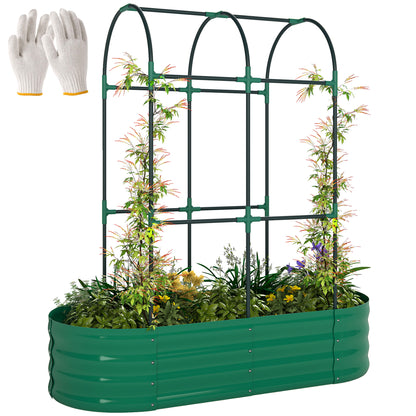 4 x 2 x 4.6ft Galvanised Raised Garden Bed with Trellis, Green