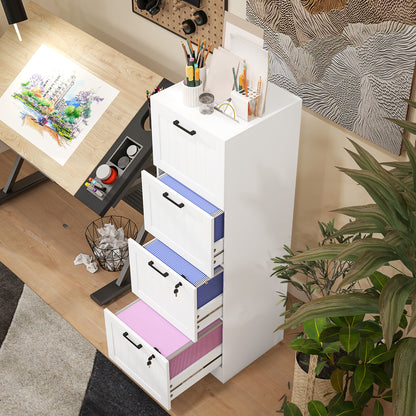 4 Drawer File Cabinet with Lock and Adjustable Hanging Bars, White