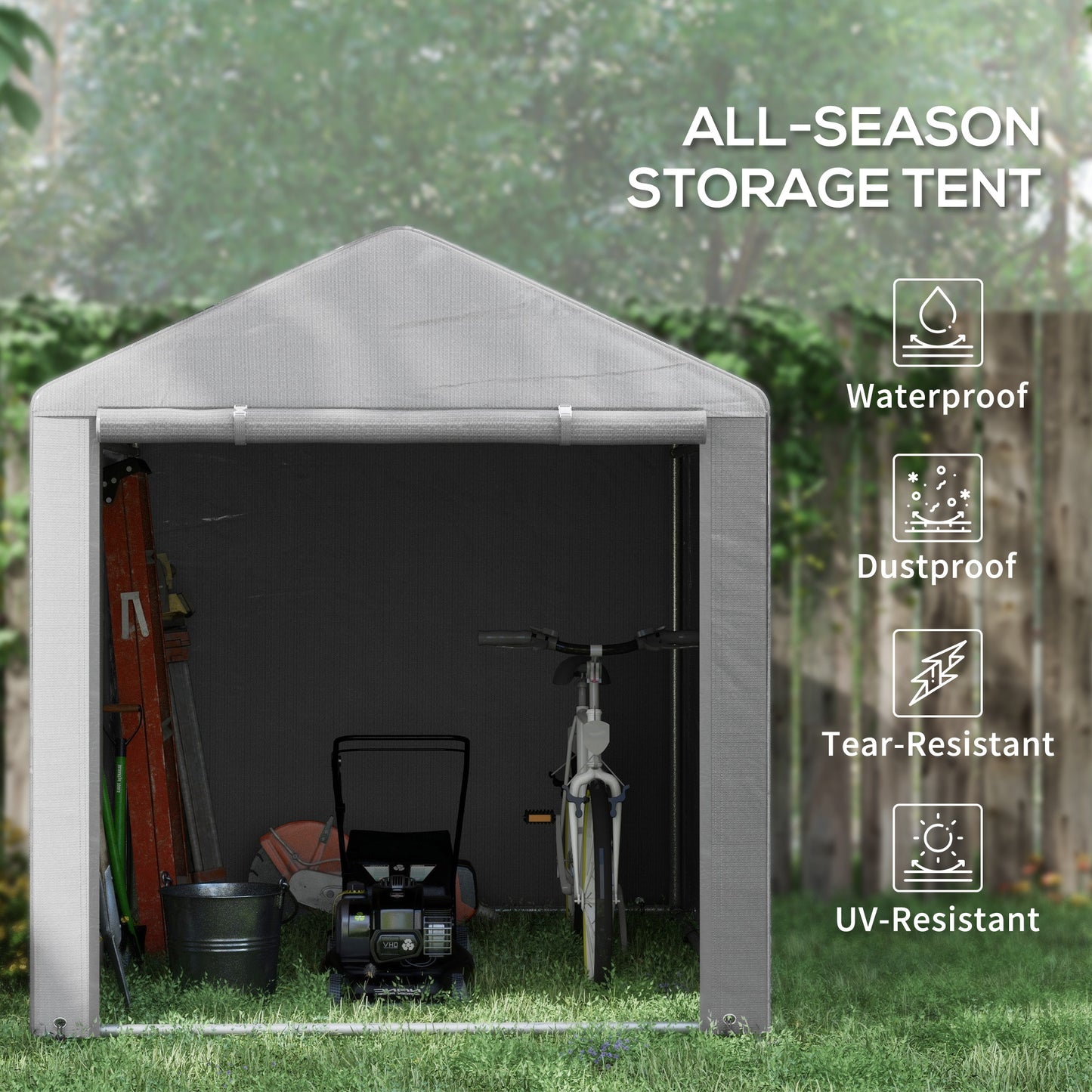 1.6 x 2.2m Garden Storage Shed Portable Shed Tent, Light Grey