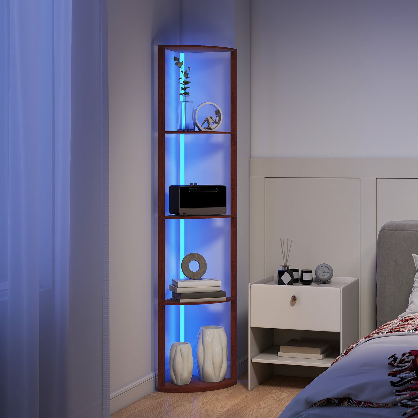 RGB LED Floor Lamp with Shelves and Remote Control for Living Room