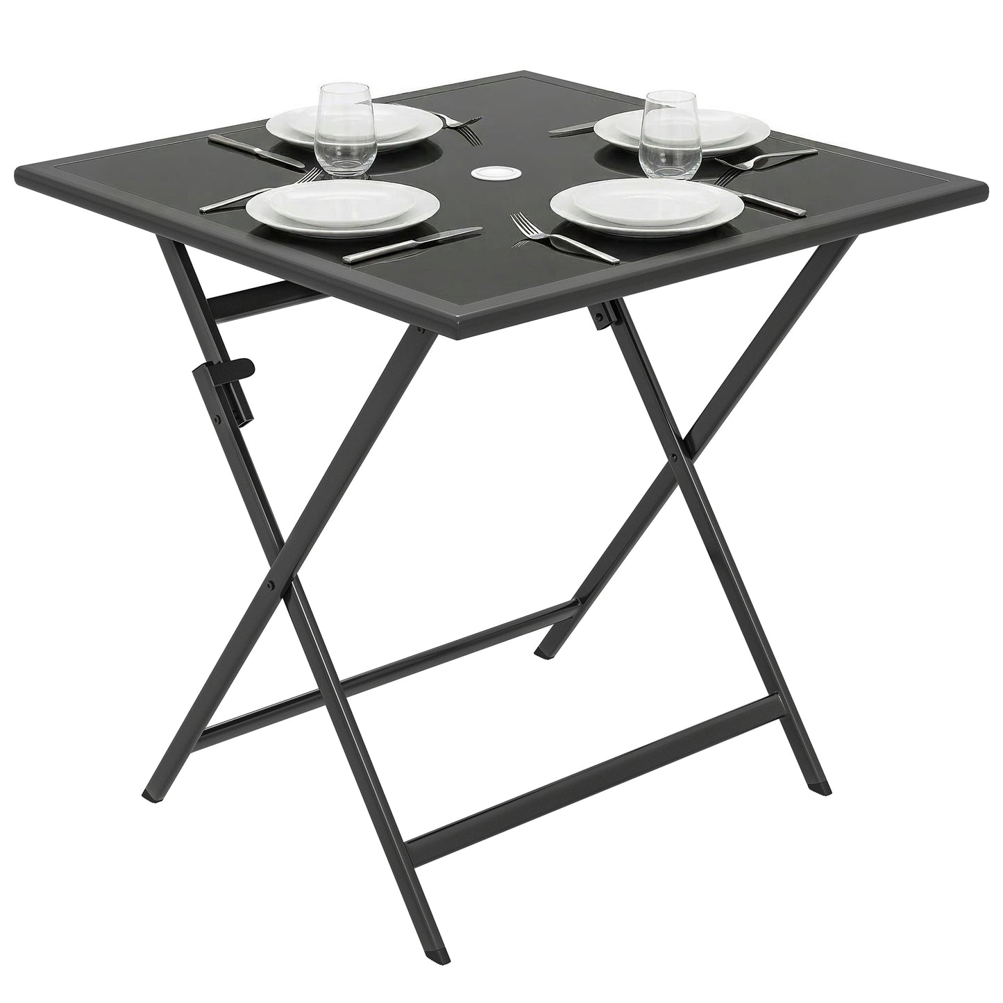 Folding Square Garden Dining Table with Parasol Hole