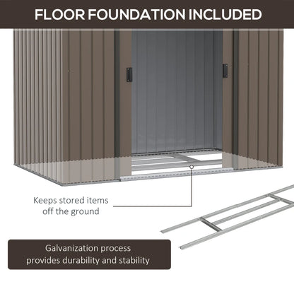7 x 4ft Garden Metal Storage Shed with Ventilation Slots, Floor Foundation and Lockable Double Doors, Brown