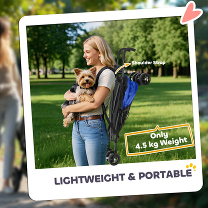 Lightweight Foldable Dog Stroller for Mini Dogs, Dark Blue
