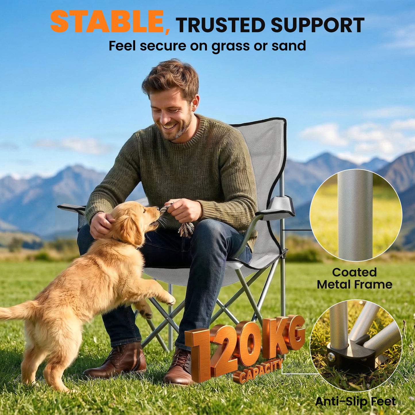 Camping Chair Set of 2 Portable Folding Grey