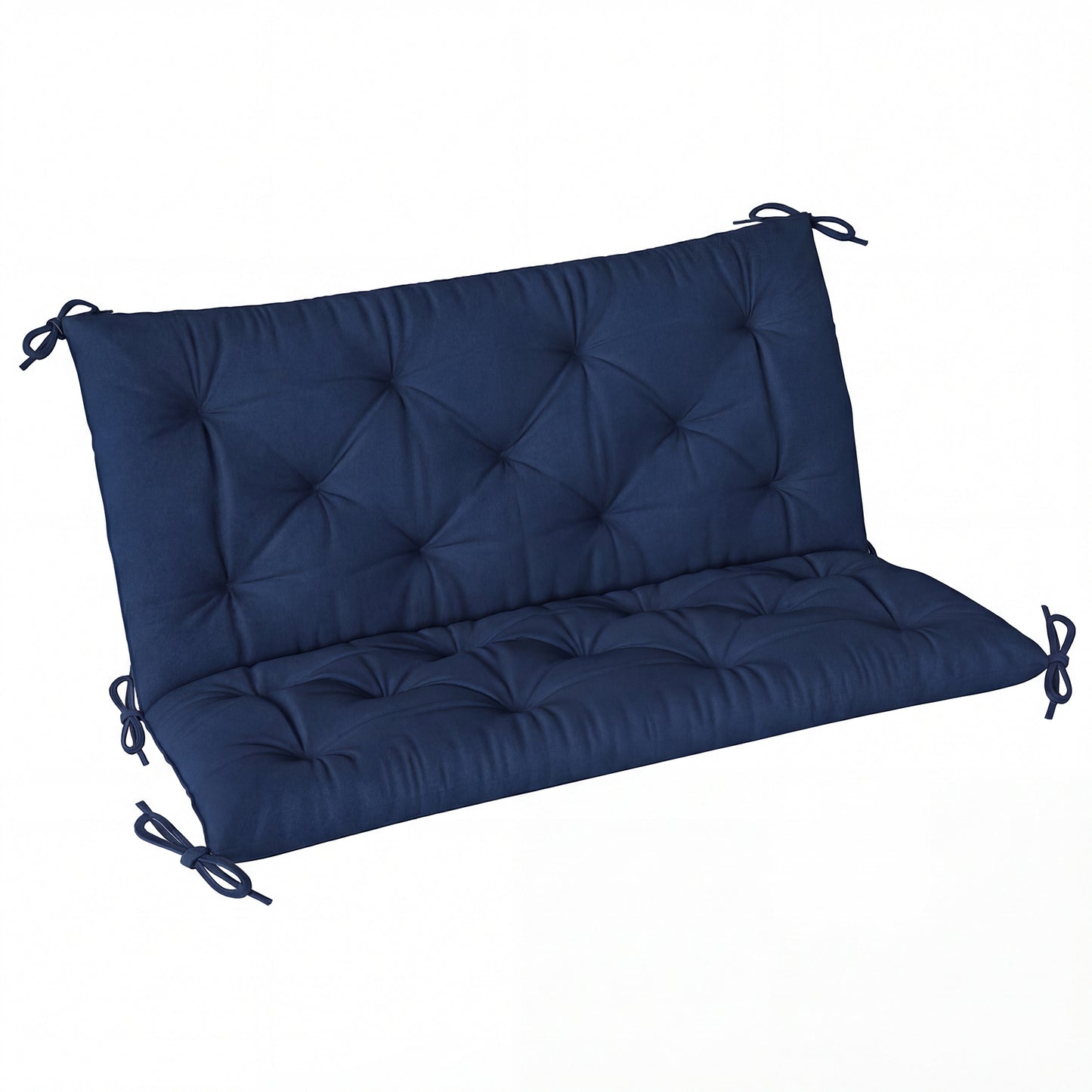2 Seater Bench Pad, Chair Cushion with Back and Ties, Dark Blue