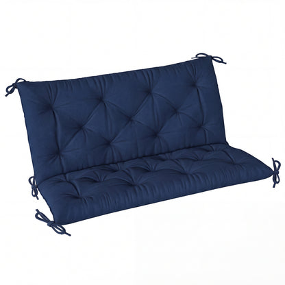 2 Seater Bench Pad, Chair Cushion with Back and Ties, Dark Blue