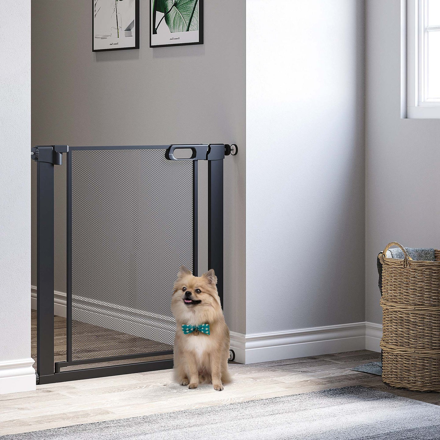 Pressure Fit Safety Gate for Doorways and Staircases, Dog Gate w/ Auto Closing Door, Pet Barrier for Hallways w/ Double Locking, Openings 75-82 cm - Black