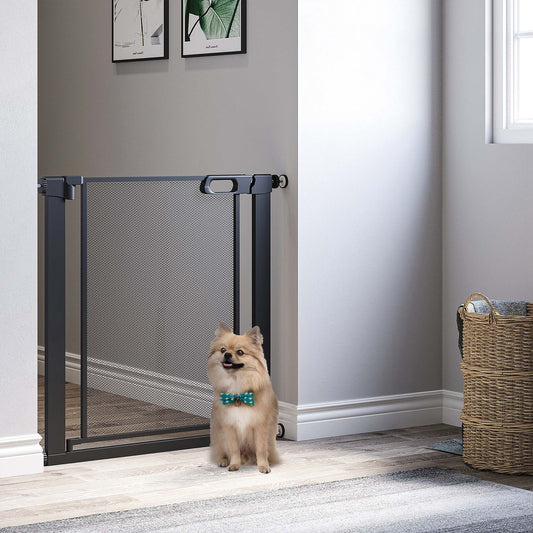 Pressure Fit Safety Gate for Doorways and Staircases, Dog Gate w/ Auto Closing Door, Pet Barrier for Hallways w/ Double Locking, Openings 75-82 cm - Black