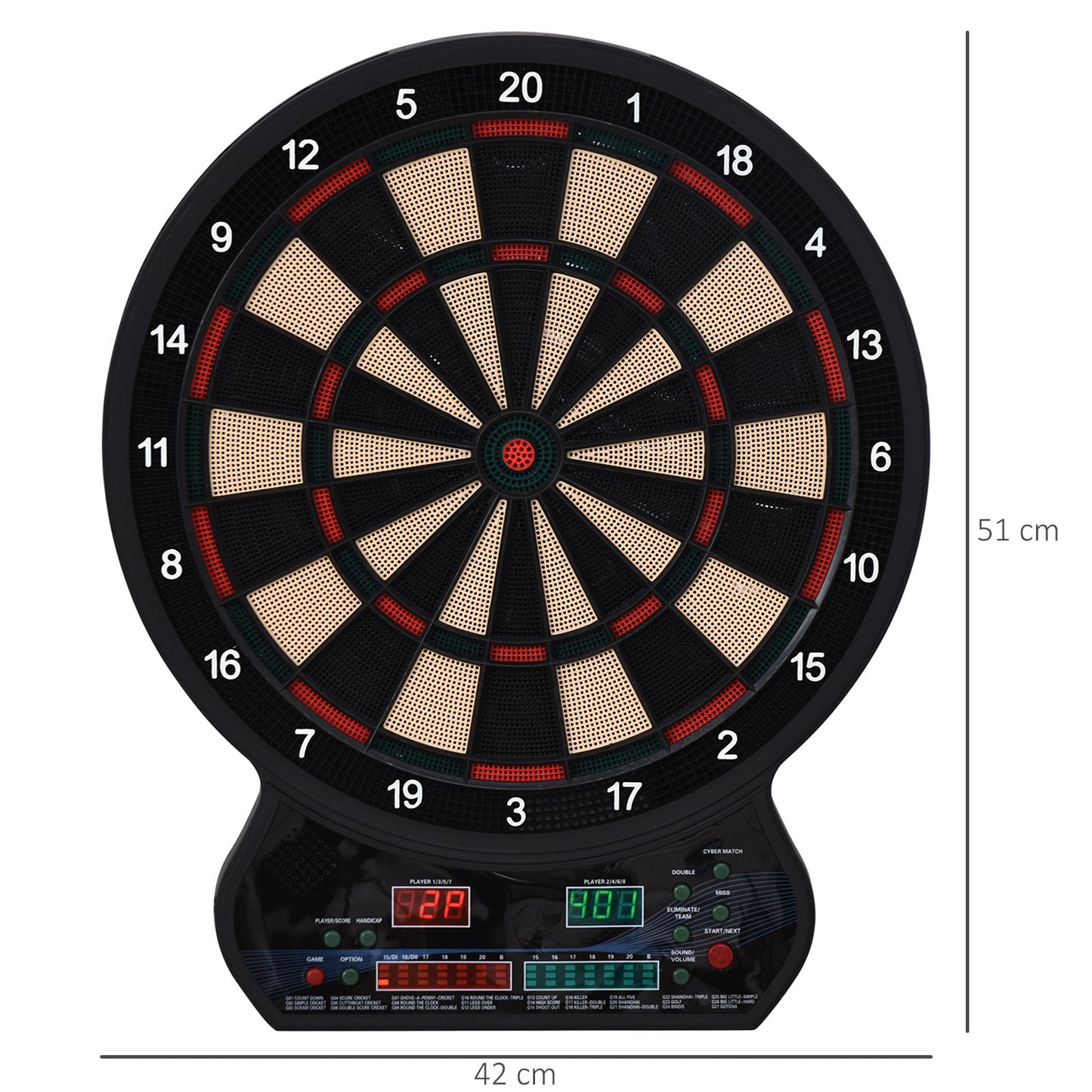 LED Dartboard Electronic Scoreboard 8 Players 27 Games Family Fun w/ 12 Darts 30 Heads Home Classic Game