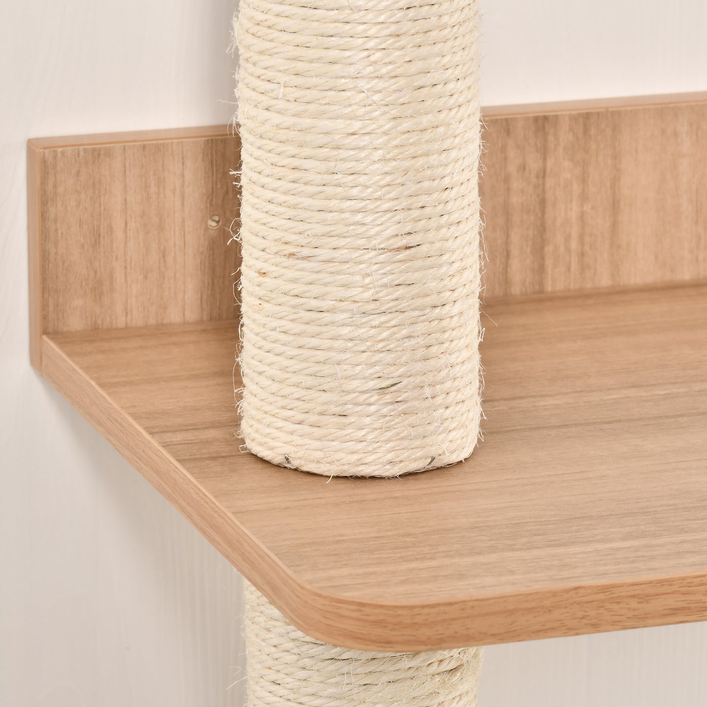 Cat Tree for Indoor Cats Wall-Mounted Cat Shelf Shelter Kitten Perch Climber Furniture w/ Condo Bed Scratching Post – Beige