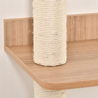 Cat Tree for Indoor Cats Wall-Mounted Cat Shelf Shelter Kitten Perch Climber Furniture w/ Condo Bed Scratching Post – Beige