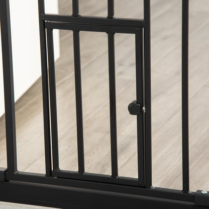 Extra Tall Dog Gate with Cat Flap, Pet Safety Gate for Doorways Stairs with Auto Close Double Locking, 104 cm Tall 74-80 cm Wide, Black