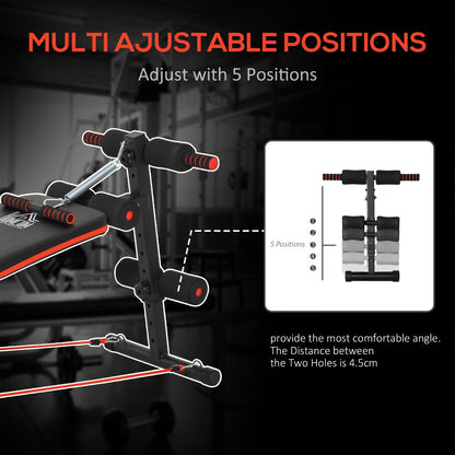 Sit Up Bench Core Workout Adjustable Thigh Support Foldable for Home Gym w/ Arm Pulling Rope Black