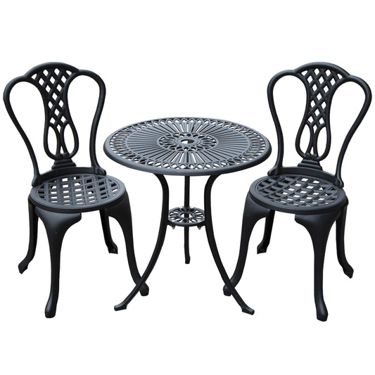 3 Piece Patio Cast Aluminium Bistro Set Garden Outdoor Furniture Table and Chairs Shabby Chic Style