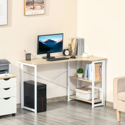 HOMCOM L-shaped Desk, Corner Computer Desk, Folding Home Office Desk Study Table with 2 Shelves, Oak Tone