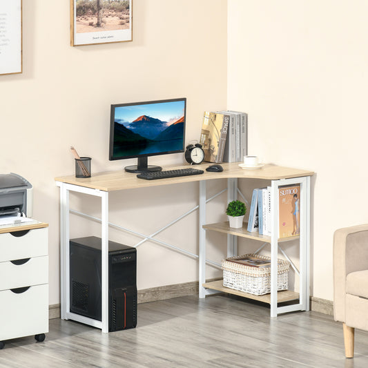 HOMCOM L-shaped Desk, Corner Computer Desk, Folding Home Office Desk Study Table with 2 Shelves, Oak Tone