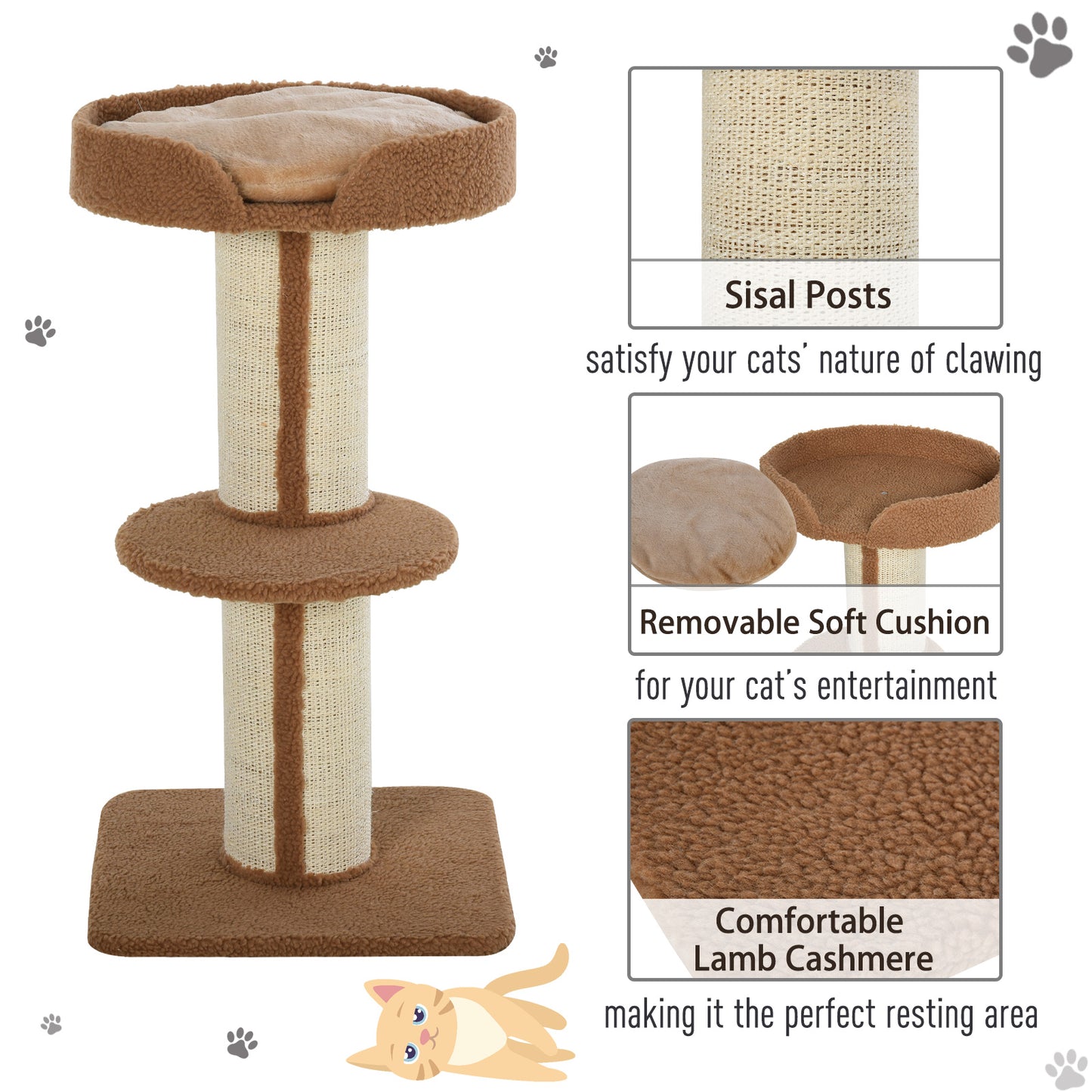 91cm Cat Tree for Indoor Cats Kitten Activity Center Play Tower Perches Sisal Scratching Post Lamb Cashmere Brown