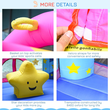 Kids Bounce Castle House Inflatable Trampoline Basket with Inflator for Age 3-12 Castle Stars Design 2.25 x 2.2 x 2.15m