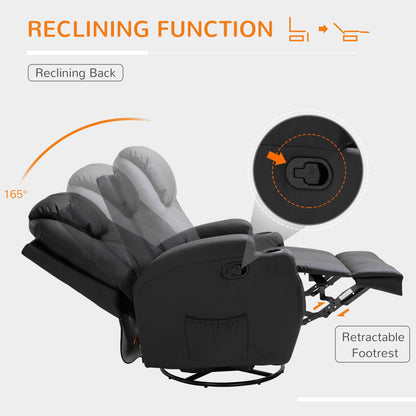 Recliner Armchair Massage Swivel PU Leather Reclining Chairs with Adjustable Leg Rest, Cup Holder, Side Pocket, for Home Living Room, Black