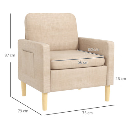 Modern Armchair, Comfy Fireside Chair, Upholstered Accent Chair for Living Room, Bedroom, Home Office, Beige