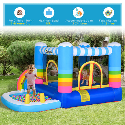 Kids Bouncy Castle House Inflatable Trampoline Water Pool 2 in 1 with Blower for Kids Age 3-12 Rainbow Design 2.9 x 2 x 1.55m