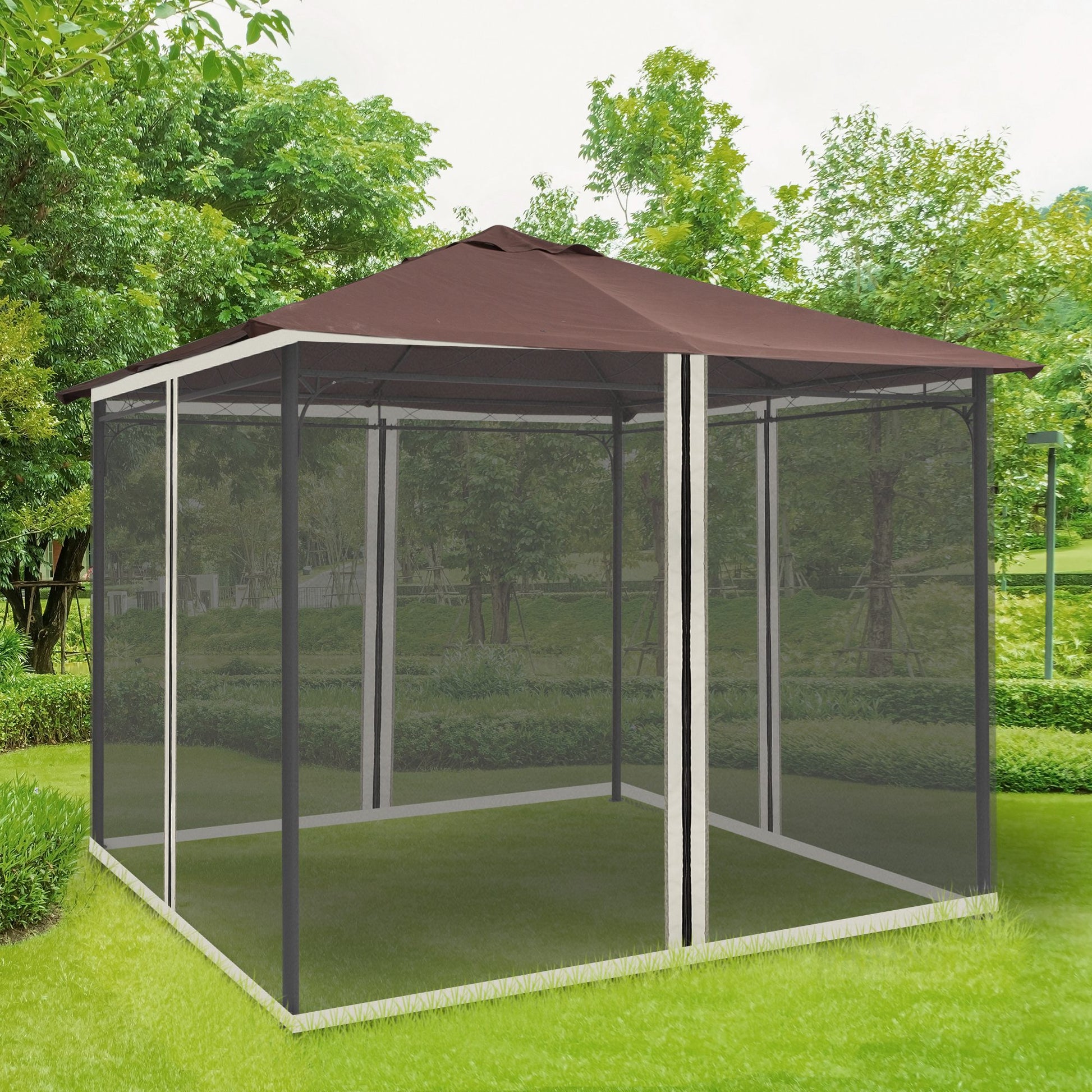 Outsunny 302 x 207cm Universal Replacement Mesh Sidewall Netting for Patio Gazebos and Canopy Tents with Zippers for 3M x 3M Gazebo, (Sidewall Only) Beige