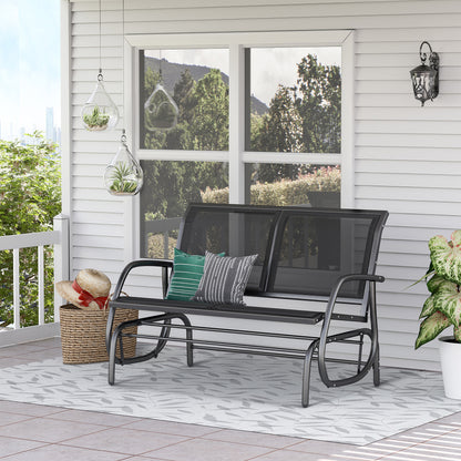 2-Person Outdoor Glider Bench Patio Double Swing Gliding Chair Loveseat w/Power Coated Steel Frame for Backyard Garden Porch, Black