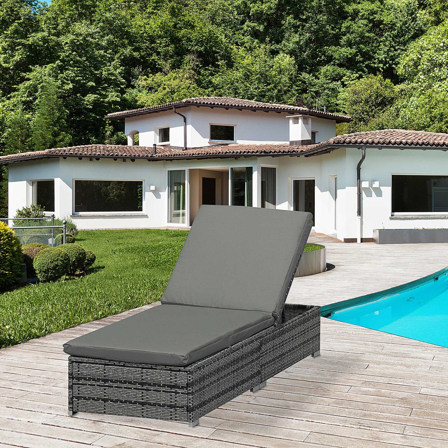 Adjustable Rattan Sun Lounger Garden Furniture Recliner Bed Chair Reclining Patio Wicker Grey