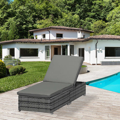 Adjustable Rattan Sun Lounger Garden Furniture Recliner Bed Chair Reclining Patio Wicker Grey