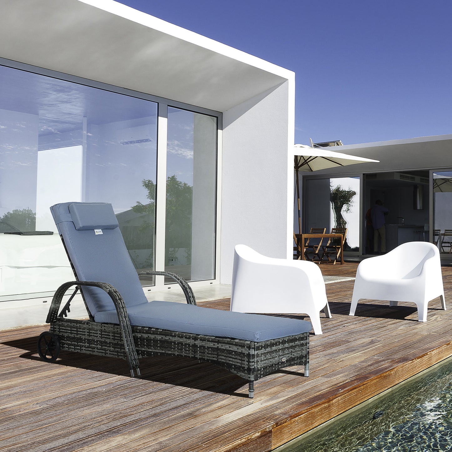 Rattan Single Lounge - Mixed Grey