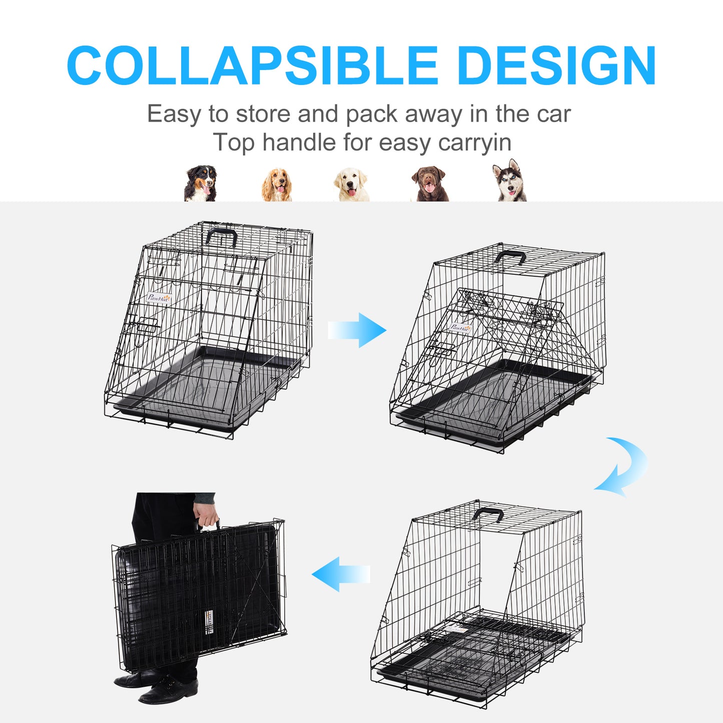 Warehouse Clearance: Metal Dog Car Crate Folding Pet Cage Transport Box Carrier for Small Dog with Removable Tray 77 x 47 x 55cm