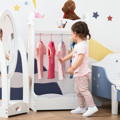 Kids Wood Clothes Rack Hall Tree with Storage Shelves Children Garment Rack Freestanding Wardrobe for 3-8 Years Toddler, White