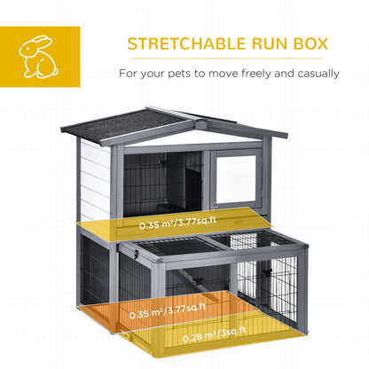 2 Tier Wooden Rabbit Hutch Guinea Pig Hutch Small Animal Cage Slide Out Tray Ramp Outdoor Run Openable Roof Grey 101.5 x 90 x 100 cm