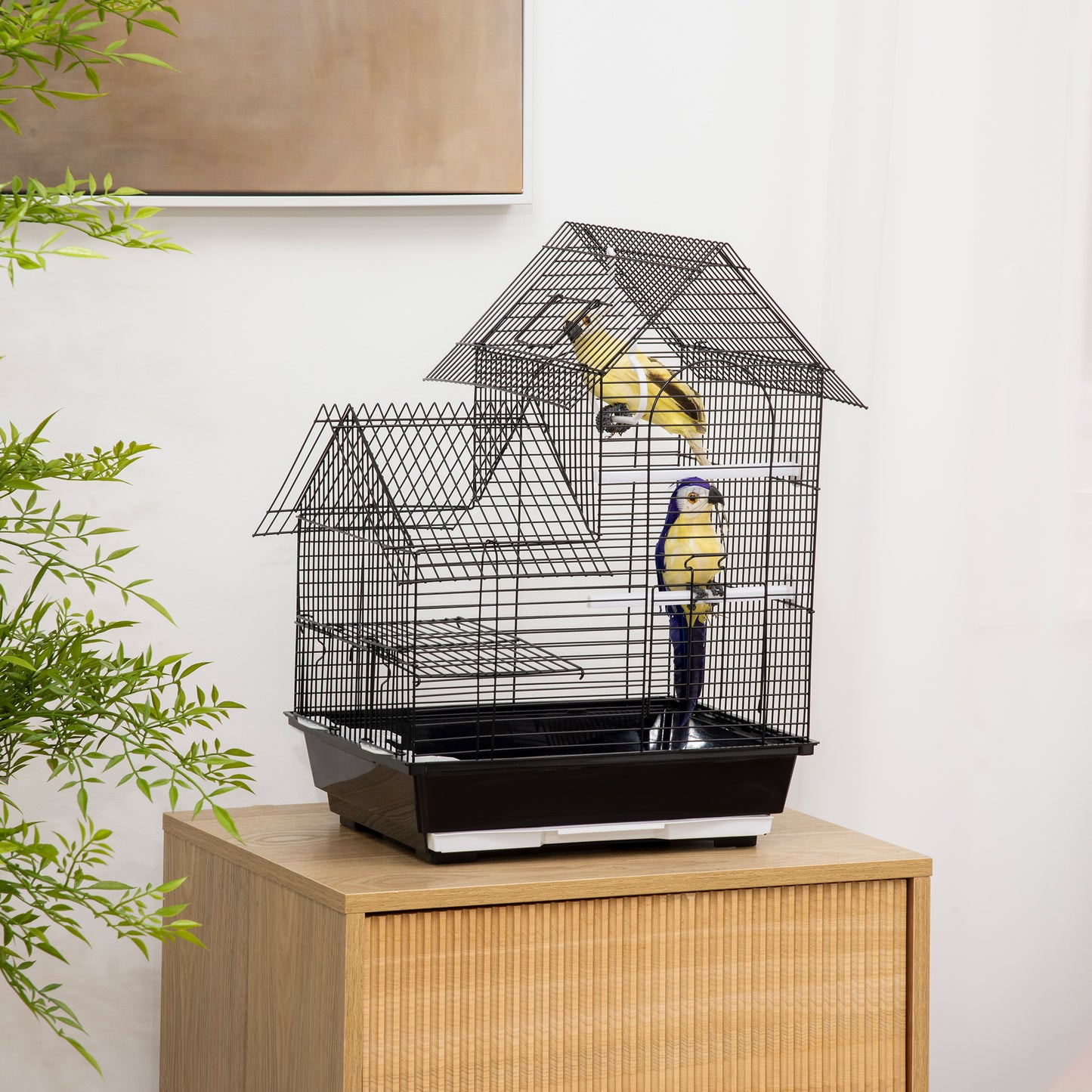 Metal Bird Cage for Parrot, Cockatiel, Budgie, Finch, Canary w/ Food Containers, Swing Ring, Tray Handle, 39 x 33 x 47cm