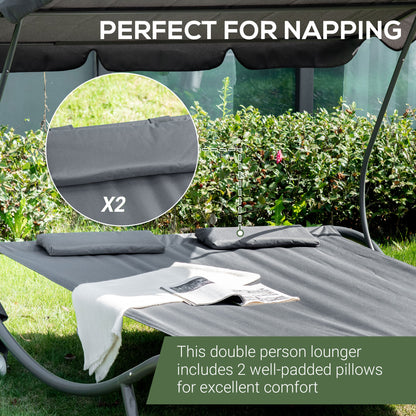 Double Sun Lounger with Adjustable Detachable Canopy, Grey