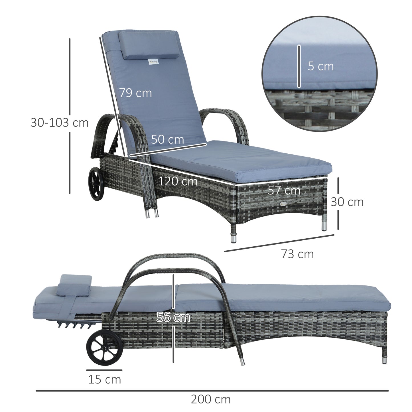 Rattan Single Lounge - Mixed Grey
