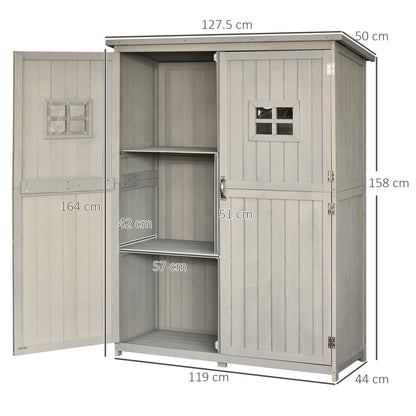 Wooden Garden Shed Tool Storage Wooden Garden Shed w/ Two Windows, Tool Storage Cabinet, 127.5L x 50W x 164H cm, Grey