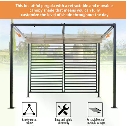 Outsunny 2.8 x 3(m) Metal Pergola Gazebo Patio Sun Shade Shelter Retractable Canopy Marquee Party BBQ Tent