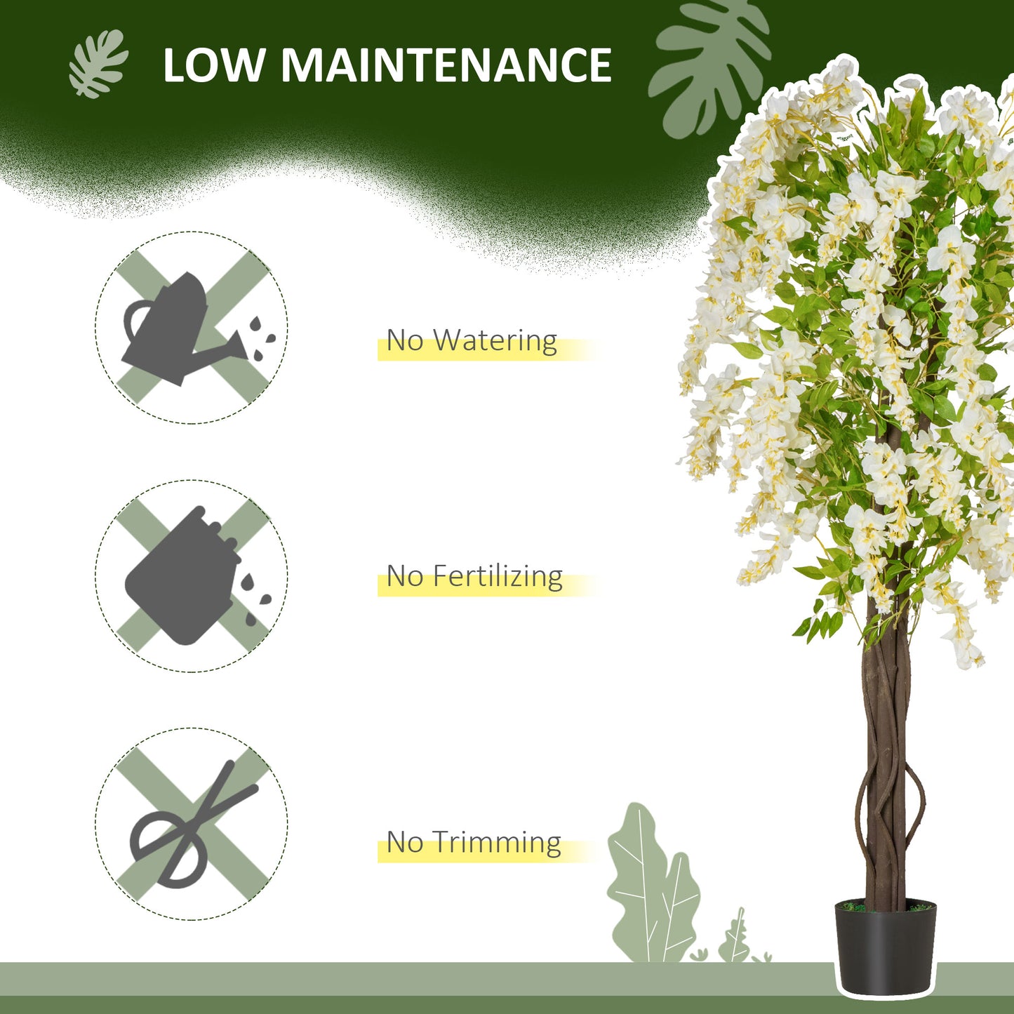 Artificial White Wisteria Tree (1.6m tall)