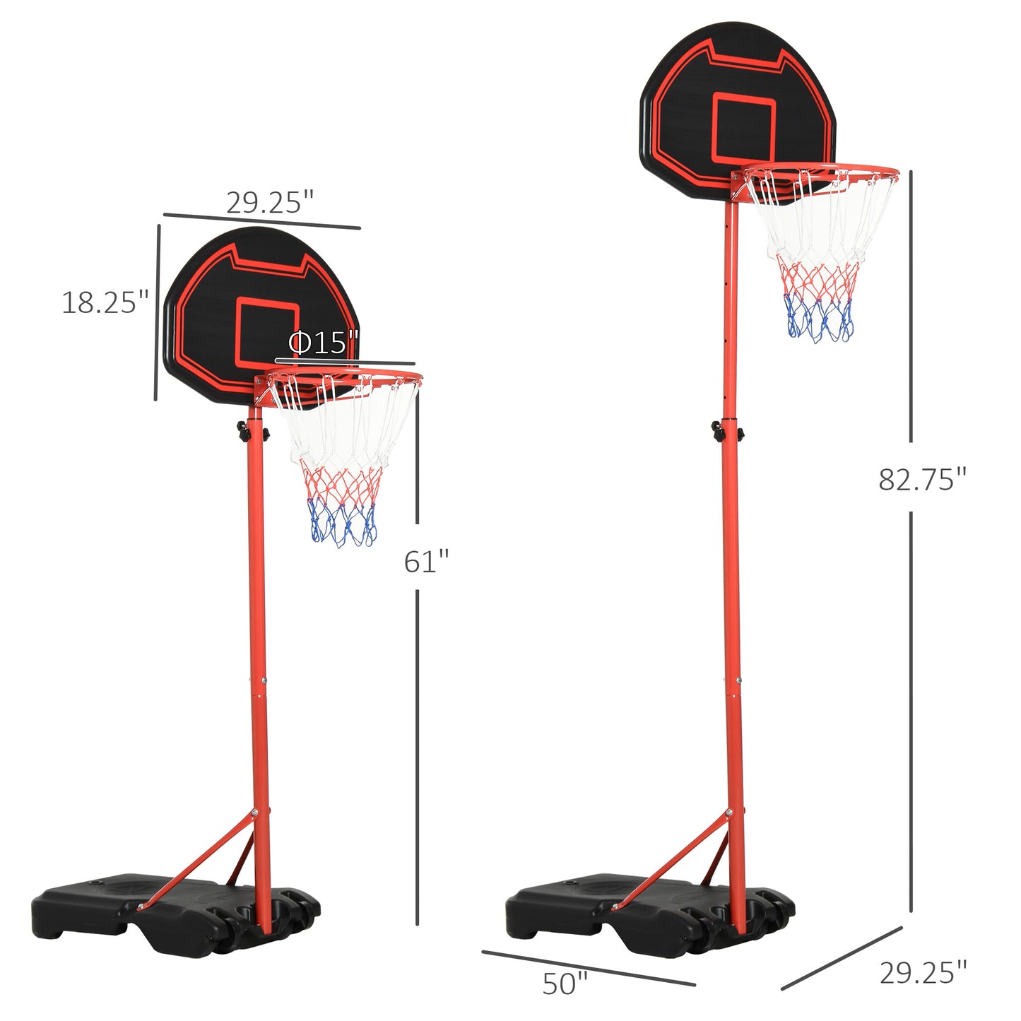HOMCOM Basketball Stand Net Hoop Backboard Portable 155-210cm Hoop Height Adjustable with Wheels for Kids Sports Fun